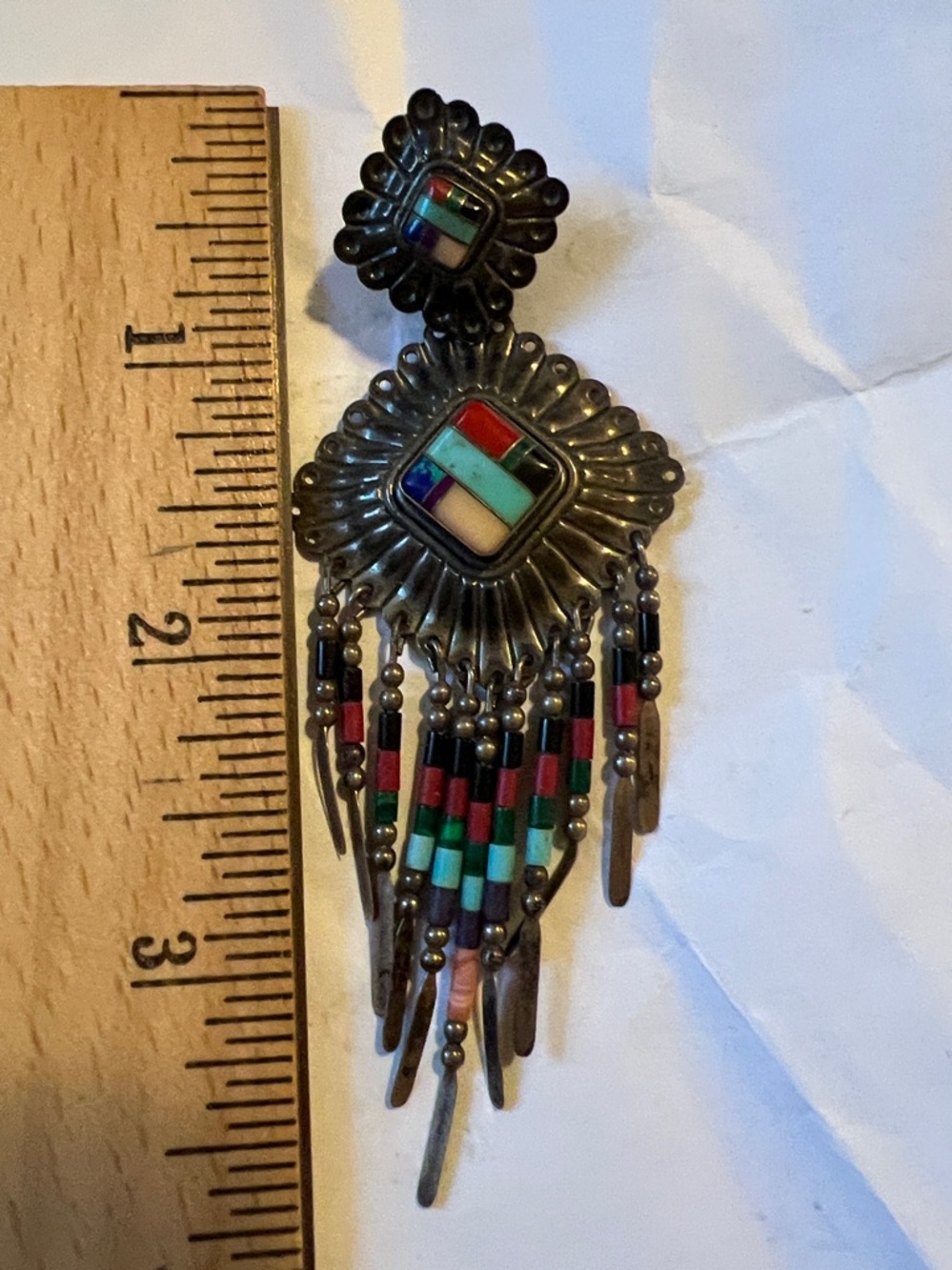 Vintage Native American QT Quoc Turquoise Multi-Stone SINGLE Dangle Drop Earring